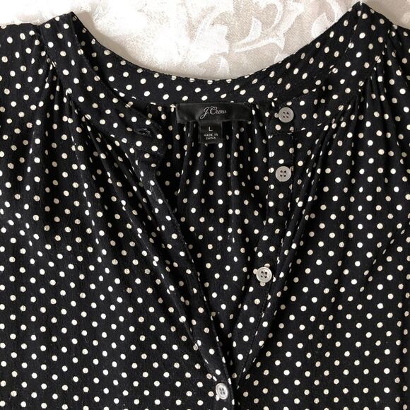 J Crew Women’s Blouse Short Sleeve Half Botton Black/White Polka Dots Size Large - Picture 8 of 9